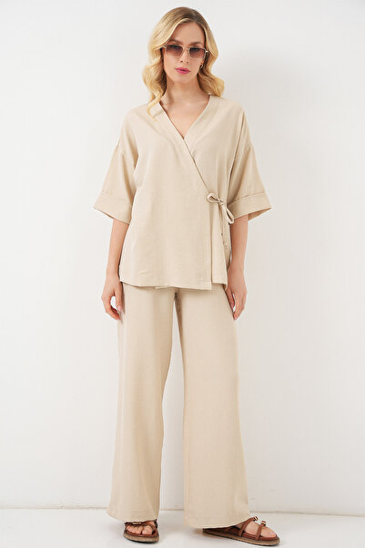Bigdart Kadın Önü Bağlamalı Alt Üst Takım 6745 - Bej