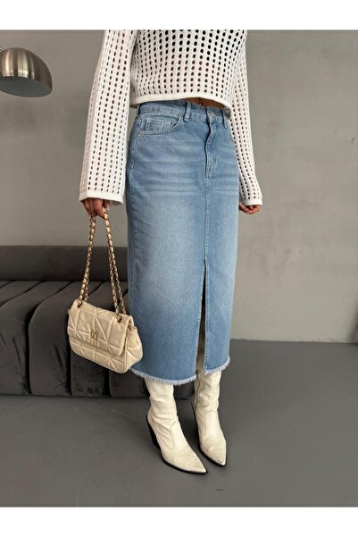XBELLA DENİM FUSTA DE BLUZĂ DE MĂRIME MAXI PENTRU FEMEI DETALIE FĂRĂ FĂRĂ PE ...