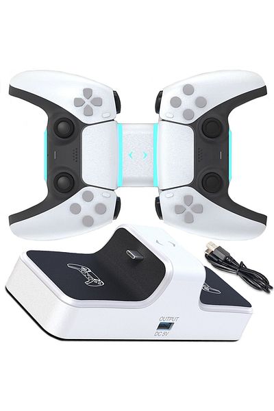 Honcam PS5 controller charging station, double stand, fast charging, charging indicator, Black/White