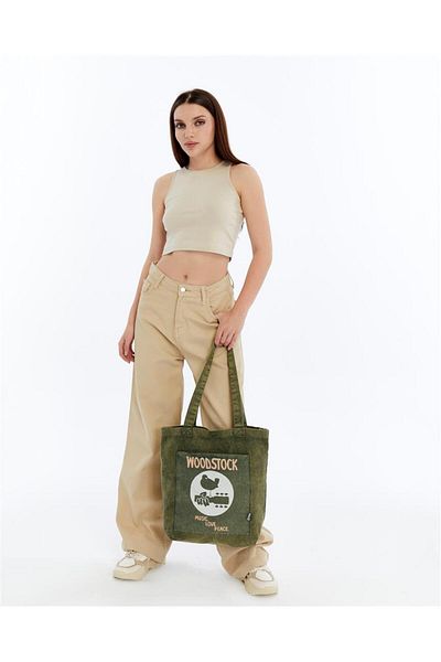 S-Ponder Music Love Peace Printed 100% Cotton Snap Closure Tote Bag Cloth Arm and Shoulder Bag
