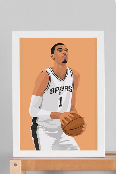Saturn Victor Wembanyama Framed Painting - Basketball Nba Poster Painting