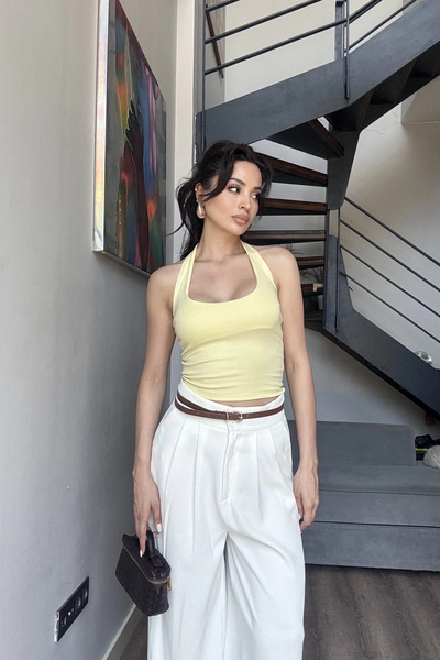 Eka Γυναικείο κίτρινο μπλουζάκι με λαιμόκοψη 0171