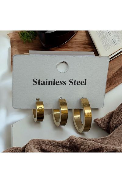 İNN JEWELLERY Steel Earrings Anti-Tarnish Antiallergic 3-Piece Figured (2 Years Importor Warranty)