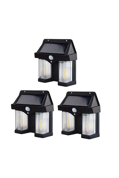 divendi-ro Set of 3 x Double solar wall lights, 2W, 1200LM, weatherproof IP65, for home or garden, black
