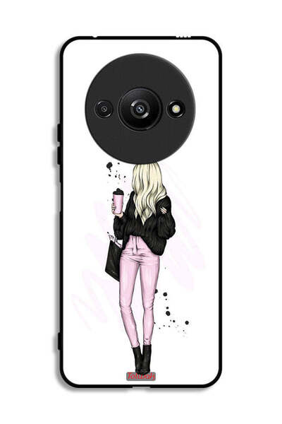 Tolwak Xiaomi Redmi A3 4G Protective Case Cover Girl Holding Coffee Cup Art