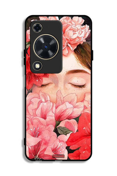 Tolwak غطاء حماية لهاتف هواوي إنجوي 70 بتصميم وجه فتاة مختبئة بين الزهور