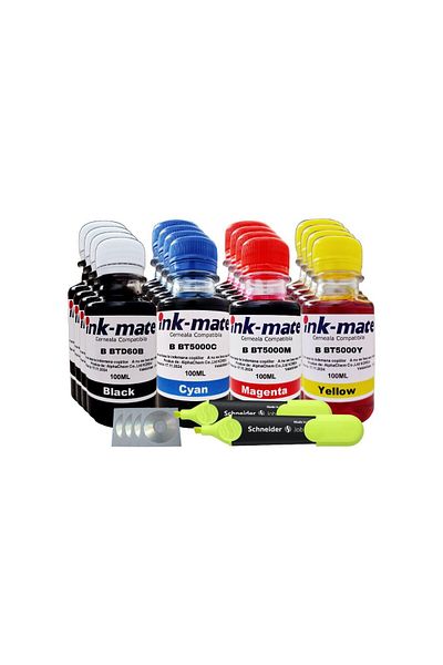 Ink-mate Set Cerneala Ink-Mate Comp Brother 4x100ml BTD60BK, 4x100ml BT5000 C/M/Y, 2xTextmarker si 4xCd-r