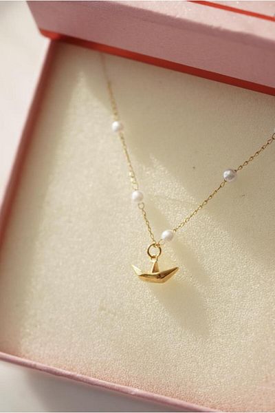 AŞIK ACCESSORIES Stainless Steel Pearl Sail Necklace