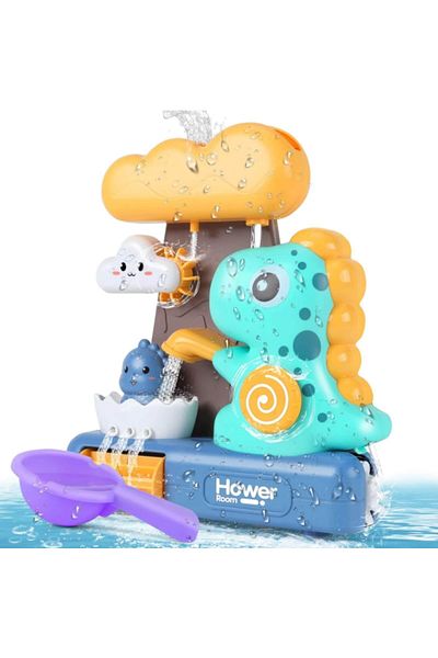 Micostore Bath Toy, Dinosaur, Suction Cup Attachment, Waterfall, for Children and Babies, 23 x 20cm