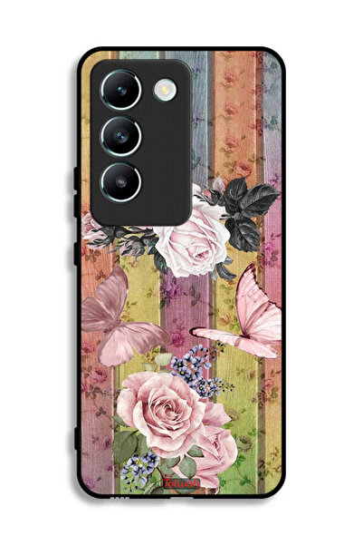 Tolwak Vivo V30 Lite 4G Protective Case Cover Peach Butterflies And Roses