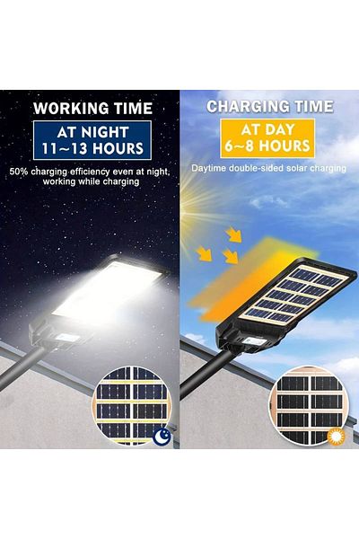 divendi-ro Solar street lamp with built-in solar panel with two faces, 6500K, Black - 300W