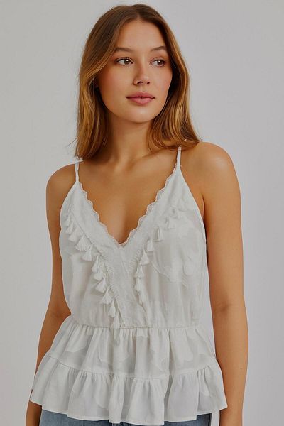 Olea Women's Strap V-Neck Tassel Blouse