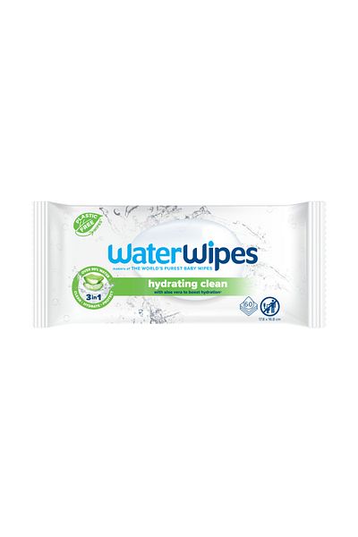 WaterWipes Hydrating Clean Baby Wipes, 60 Wipes, with 99% Water & Aloe Vera Extract, Wet Wipes for Face & Body