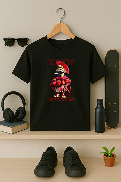 BLITZ ISTANBUL Tricou pentru copii cu imprimeu Bri Bri Bicus Dicus italian Brainrot Design, imprimeu cu pasăre cavaler, 4-13 ani