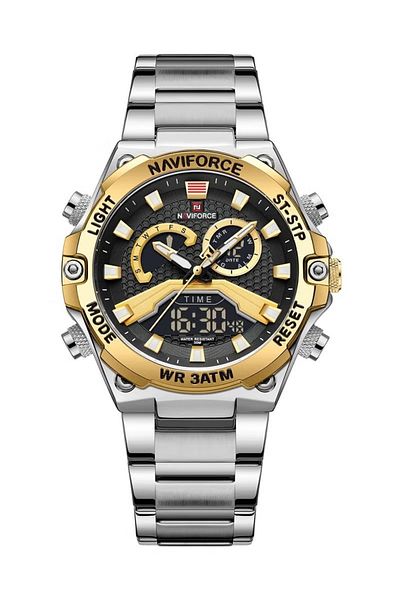 Naviforce Sport Analog-Digital Wrist Watch for Men with Stainless Steel Strap Water Resistant Multi-Function