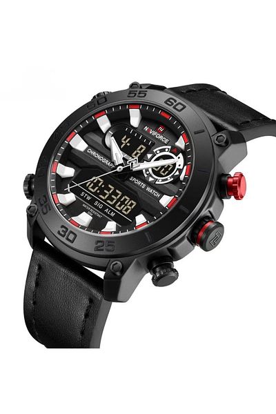 Naviforce Sport Analog-Digital Wrist Watch for Men with Leather Strap Water Resistant Multi-Function