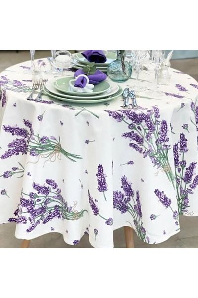 Pucioasa Teflon-coated cotton tablecloth, round, diameter 160cm, lavender