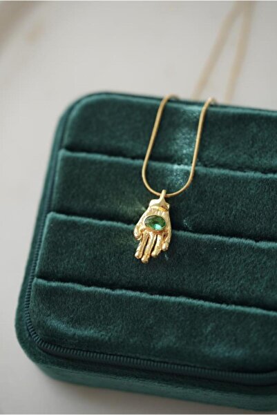 AŞIK ACCESSORIES قلادة حجارة همسا ملونة من الفولاذ المقاوم للصدأ