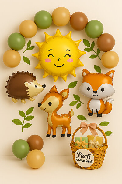 parti hediye sepeti Orman Dostları Doğum Günü Balon Süsleme Seti