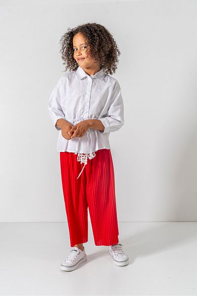 DFN Capri Pleated Trousers Scalloped/Embroidered Blouse/Shirt Gakım