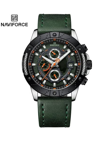 Naviforce Stylish Chronograph Watch for Men with Premium Leather Strap Luminous Hands Multi Function