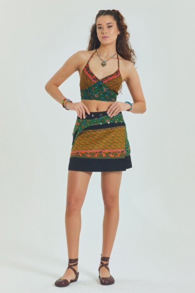 Los banditos Fusta mini cu buzunare cu patch floral