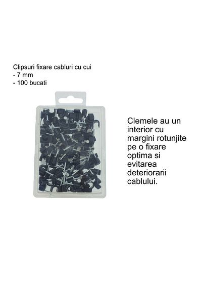 dalip Set of 100 pieces of 7mm cable clamps, 18mm steel nail, for fastening and fixing, storage box, Black