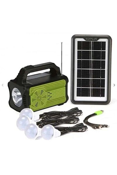 divendi-ro Solar kit with FM Radio FM MP3 Player MP3 player with flashlight, 10000mAh powerbank, 4 LED bulbs