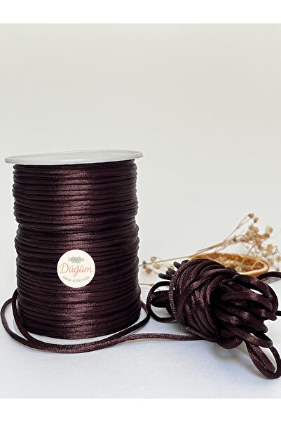 Düğüm Hobi Atölyesi 2 mm Kahverengi 10 metre Floş Sıçan Kuyruğu İp Gelinlik A...