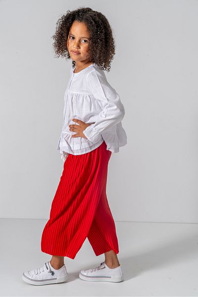 DFN Capri Pleated Trousers Scalloped/Embroidered Blouse/Shirt Gakım