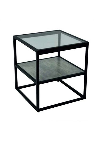 DEC10 Single glass and wood serving table, size 50*50*55