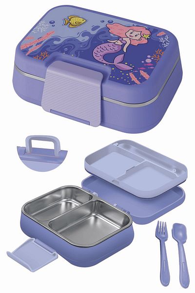 Emofom Happi Nutrition Container 1 Liter Stainless Steel 2 Compartment Leakproof Food Storage Container