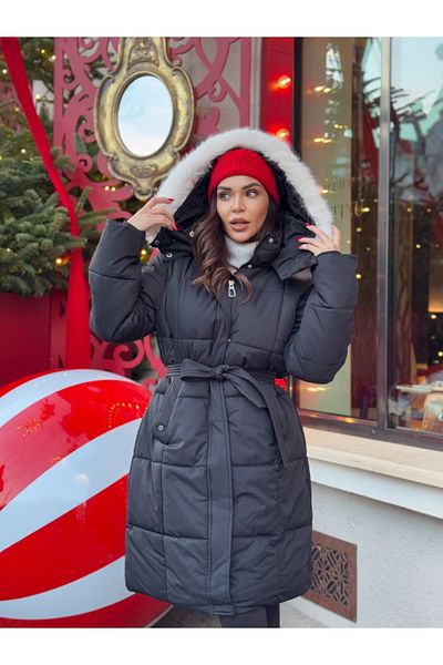 Atmosphere Fashion Black jacket with hood and fur trim