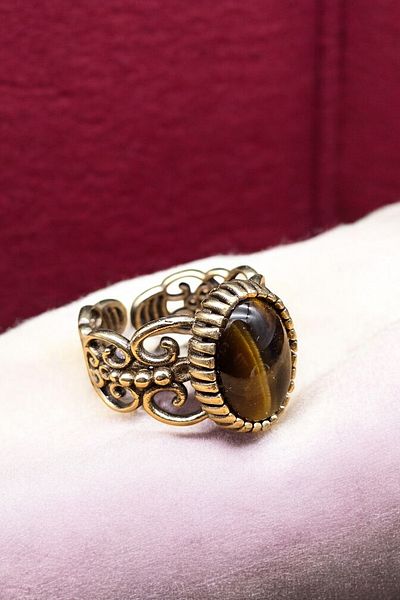 NBS Beautiful Naturel Stones Copper Pure Ring Adjustable Tiger Eye Design Quality (Evil Eye) (Special Day, Gift)