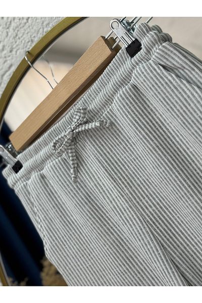 MİHRA STORE Mirenya Striped Wide Leg Trousers-Ci5228 Gray
