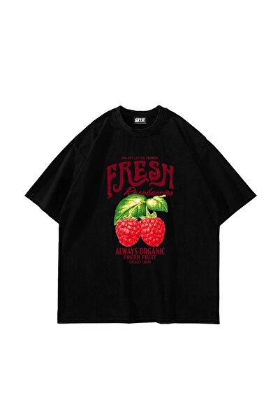 Bak Moda Μαύρο μπλουζάκι Unisex με στάμπα Fresh Rassperry