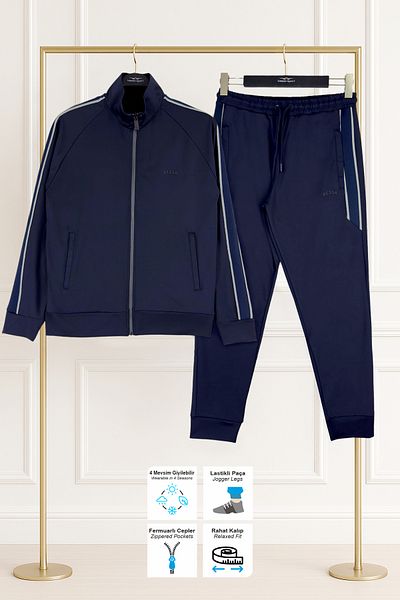 BESSA Ανδρικό σετ αθλητικής φόρμας Navy Blue Diver Scuba Παντελόνι με ελαστικό πόδι με υφασμάτινη τσέπη με φερμουάρ Άνετη εφαρμογή