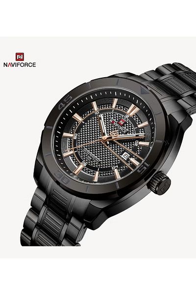 Naviforce Elegant Analog Wrist Watch for Men with Stainless Steel Strap Water Resistant
