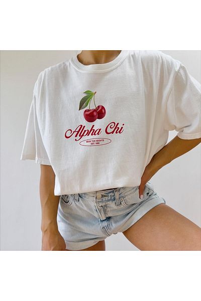 VOICTEC Women's Oversize Cherry Printed Crew Neck T-Shirt