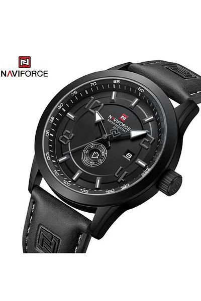 Naviforce Analog Sports Watch with Luminous Hands Durable Leather Strap Water Resistant
