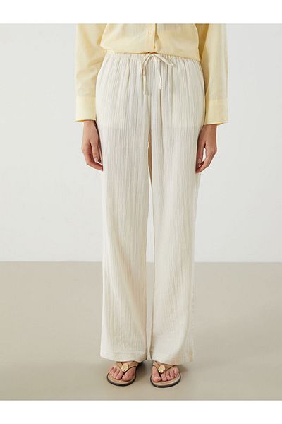 LC Waikiki New Season Elastic Waist Textured Wide Leg Women's Trousers - S5Qa51Z8