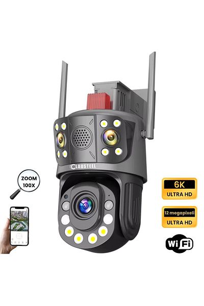 CLAUSTEEL Cameră de supraveghere profesională WiFi 3 în 1, triplă, cu zoom 99x, 12 MP, 6K, vizualizare 1 km