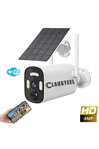 CLAUSTEEL surveillance camera with solar panel included, WIFI, 4MPX, 9000mAh battery