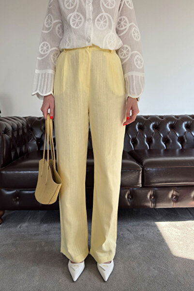 MAGARDE Pantaloni premium din in cu centură tricotată - GALBEN