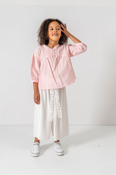 DFN Capri Pleated Trousers Scalloped/Embroidered Blouse/Shirt Gakım