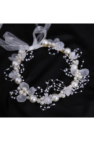 KERNOWSUN Adjustable Artificial Flower Crown KERNOWSUN - Floral and Leaves, White - For Kids and Adults