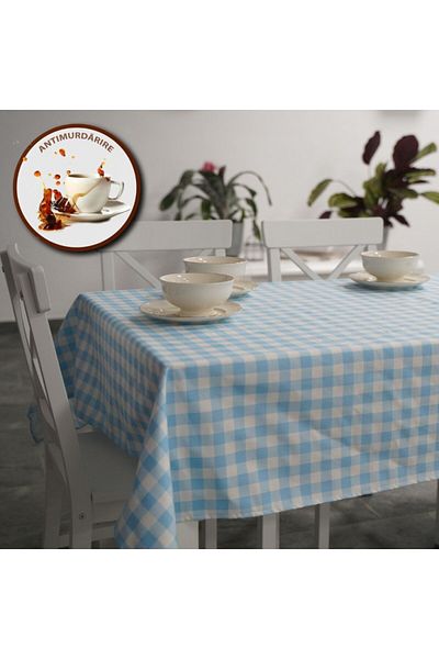 Pucioasa Teflon-coated cotton tablecloth, 160x220cm, blue-white squares