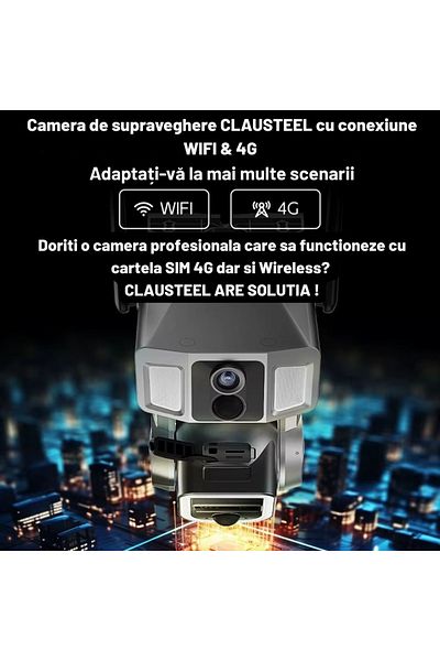 CLAUSTEEL 3in1 Professional Solar Panel Surveillance Camera, Dual WiFi and 4G Connection