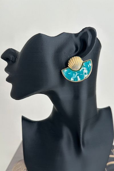 Modex Metal Seashell Detail Pearlescent Half Moon Earrings (2cm)