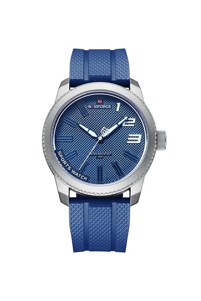 Naviforce Men Blue Sports Watch with Rubber Strap Stylish Analog Quartz Wristwatch Water Resistant Durable